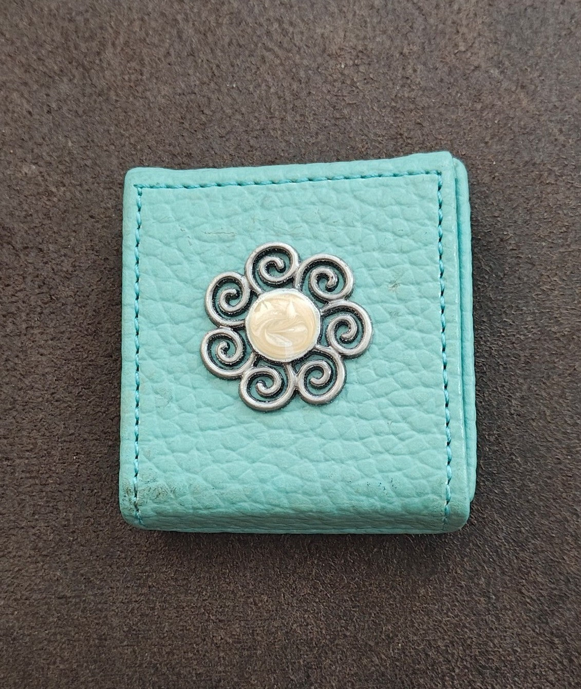 1980s Turquoise Pebbled Swirl Design Mini Trinket & Pill Box