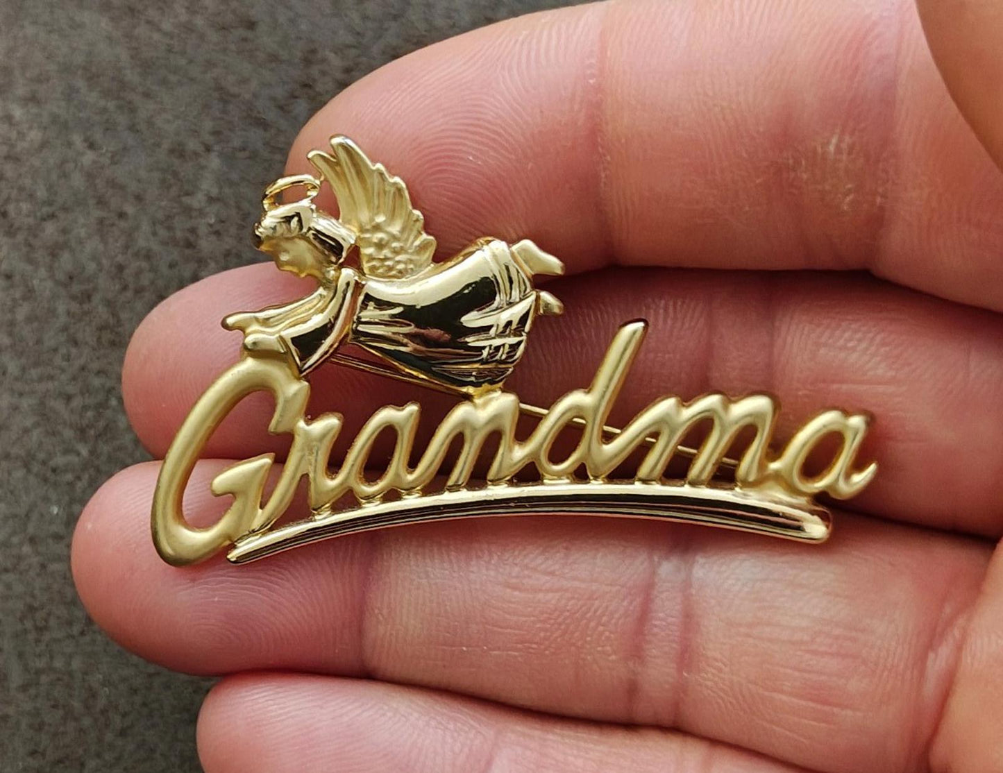 1980s Signed Danecraft Grandma Angel Gold Tone Brooch