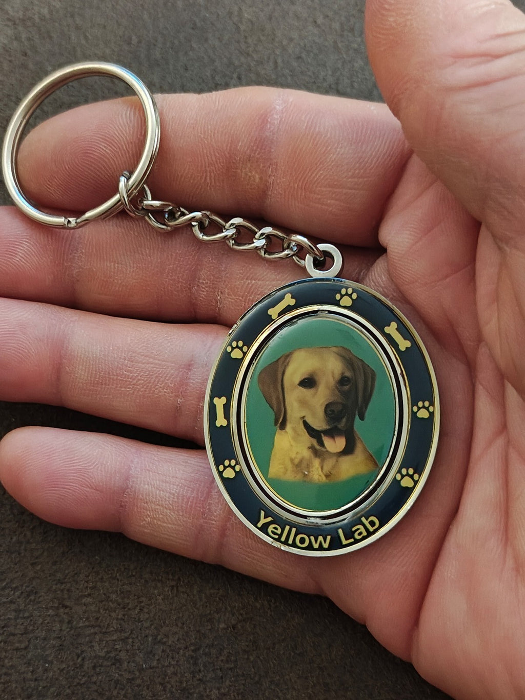 E&S Pets Double-Sided Spinning Yellow Lab Dog Breed Silver Tone Keychain.