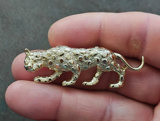 1980s Vintage Gerry's Silver Tone Textured Leopard Brooch Pin