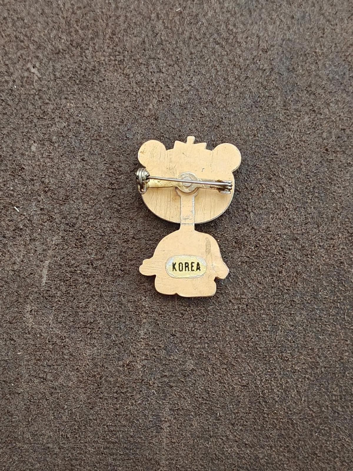 1970s/80s Metal Articulated Yellow, Blue and Pink Enamel Teddy Bear Brooch