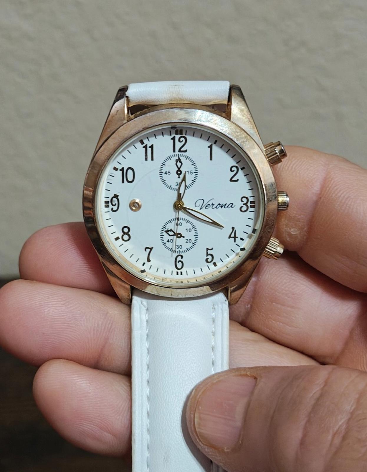 Verona Quartz With White Band Gold Tone White Dial Ladies Watch