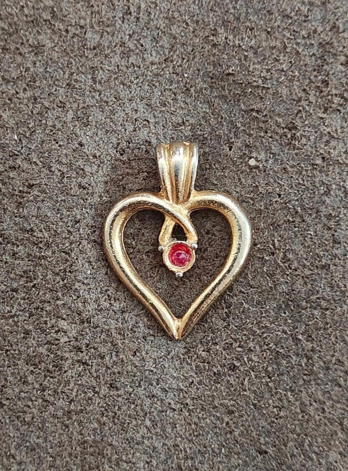 1980's Coquette Open Heart Gold Tone With Red Gem Pin