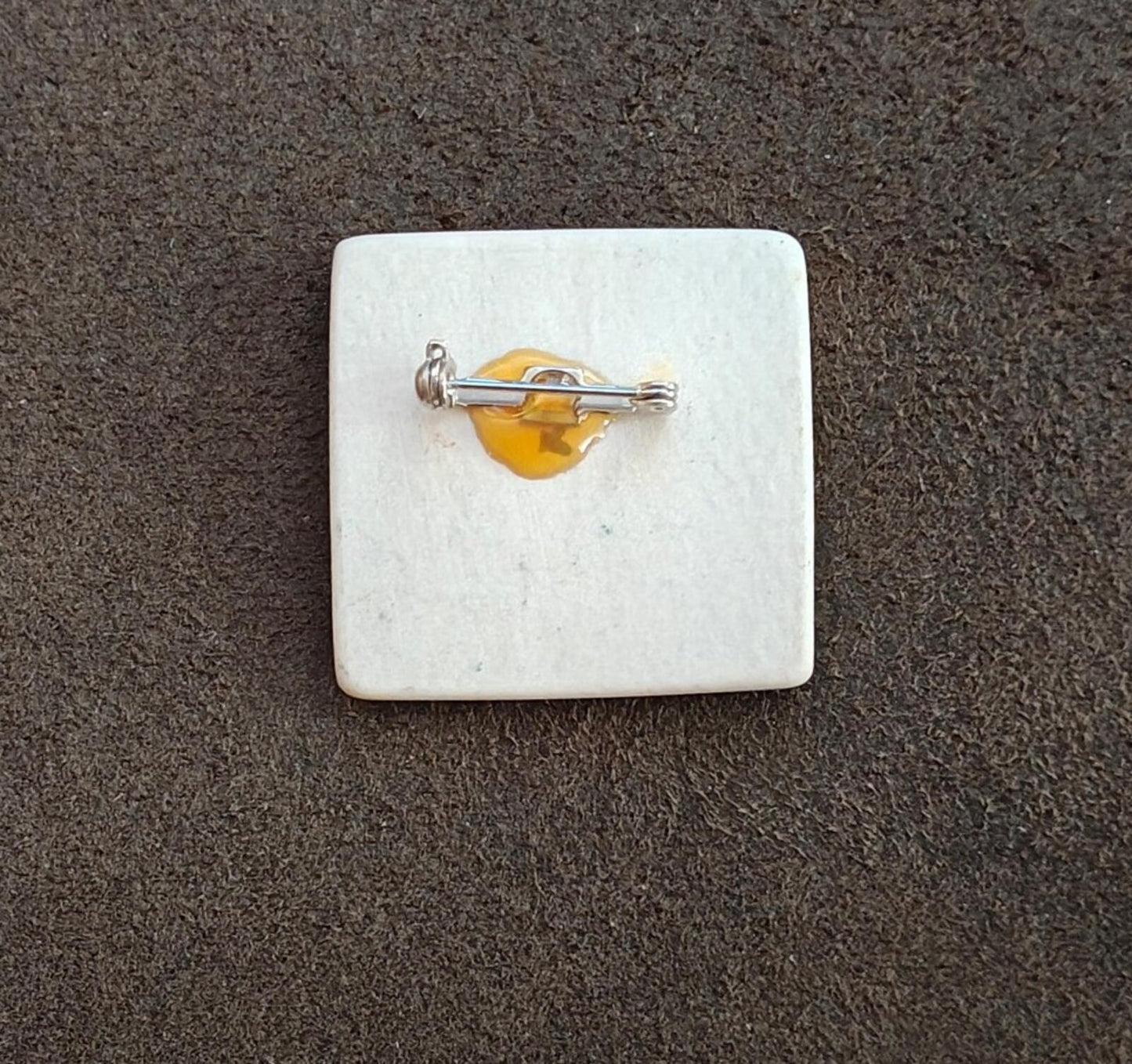 1980s Handcrafted Polymer Clay Slab Square Brooch