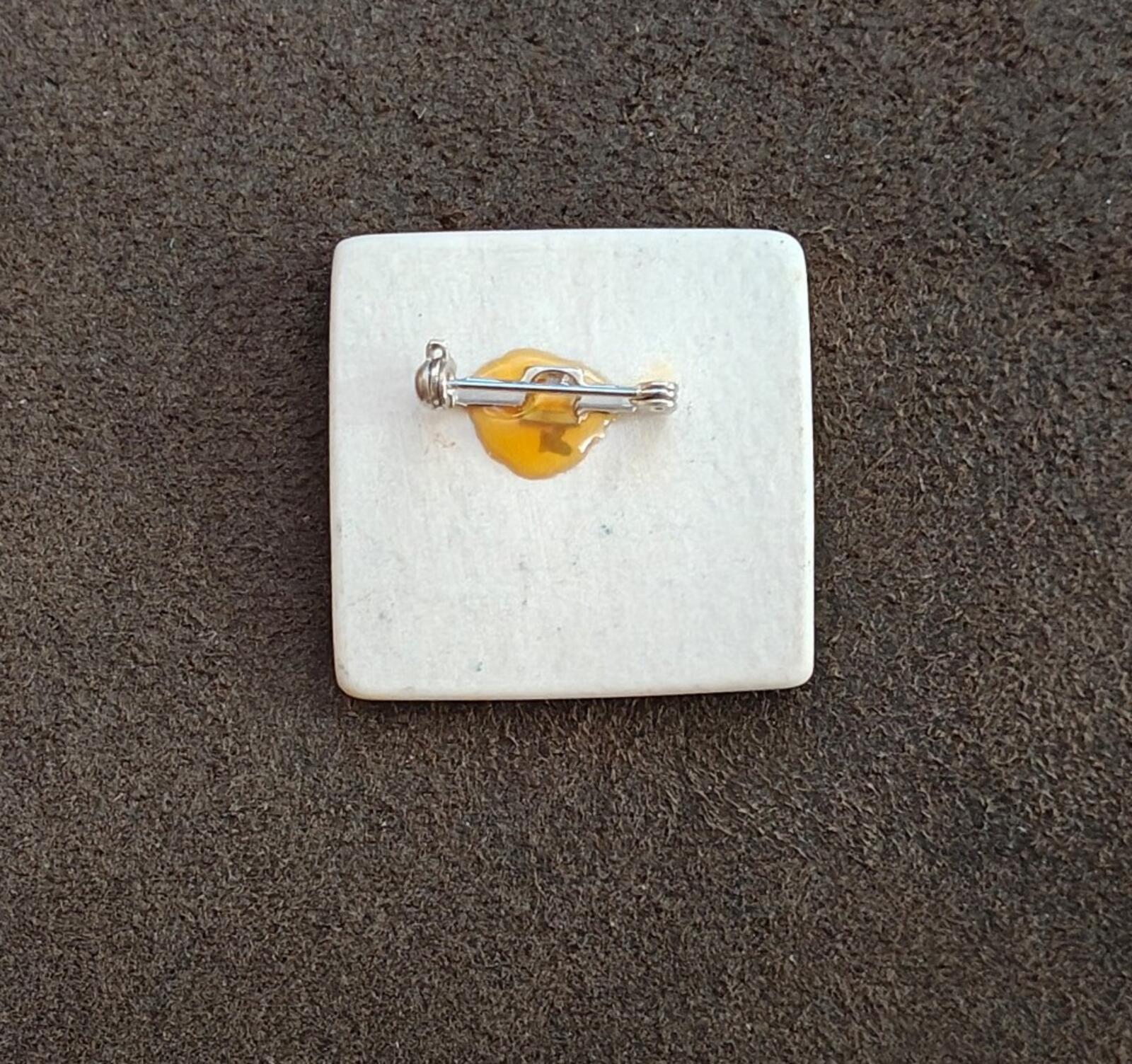 Square polymer clay brooch back with metal pin clasp