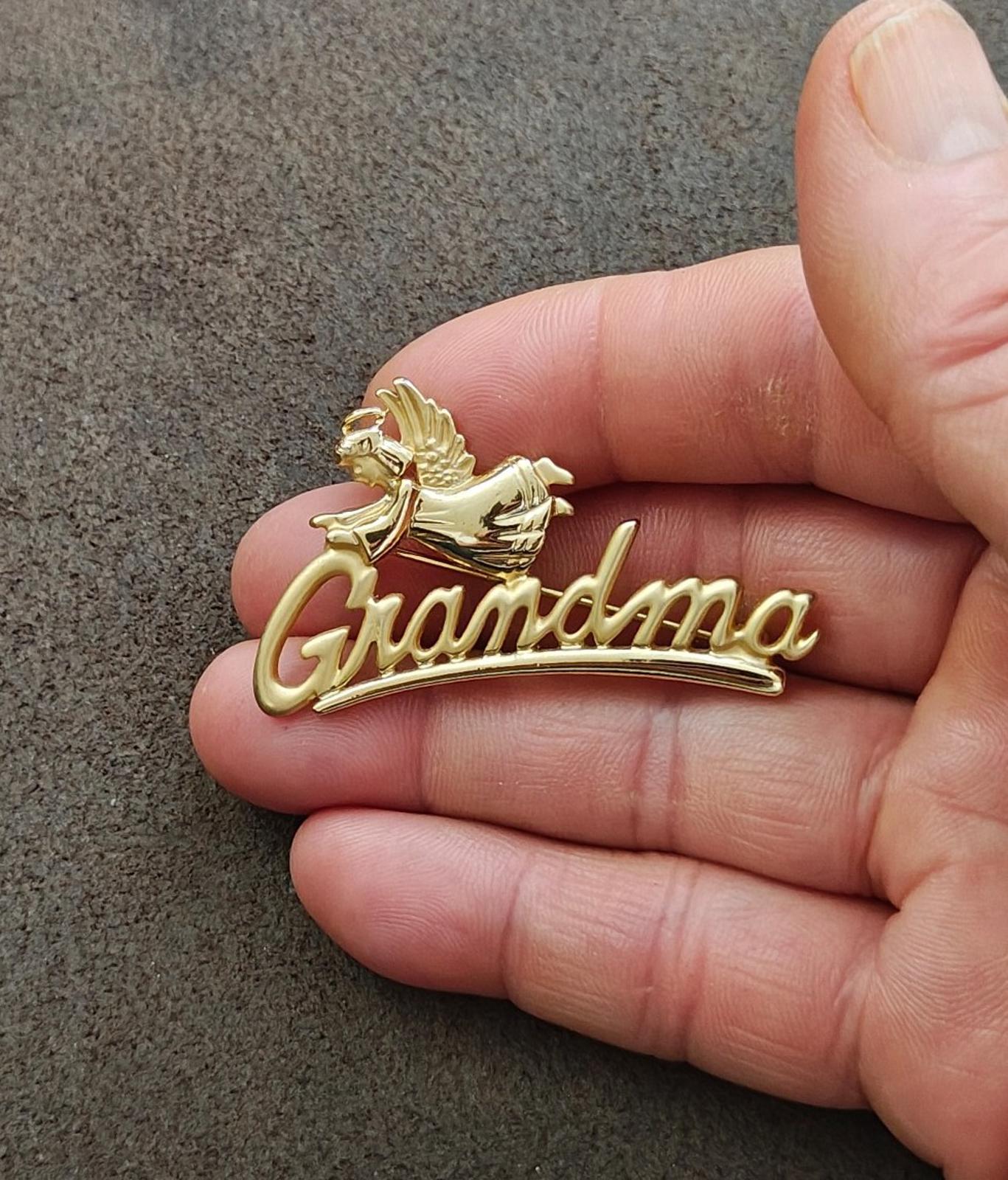 1980s Signed Danecraft Grandma Angel Gold Tone Brooch