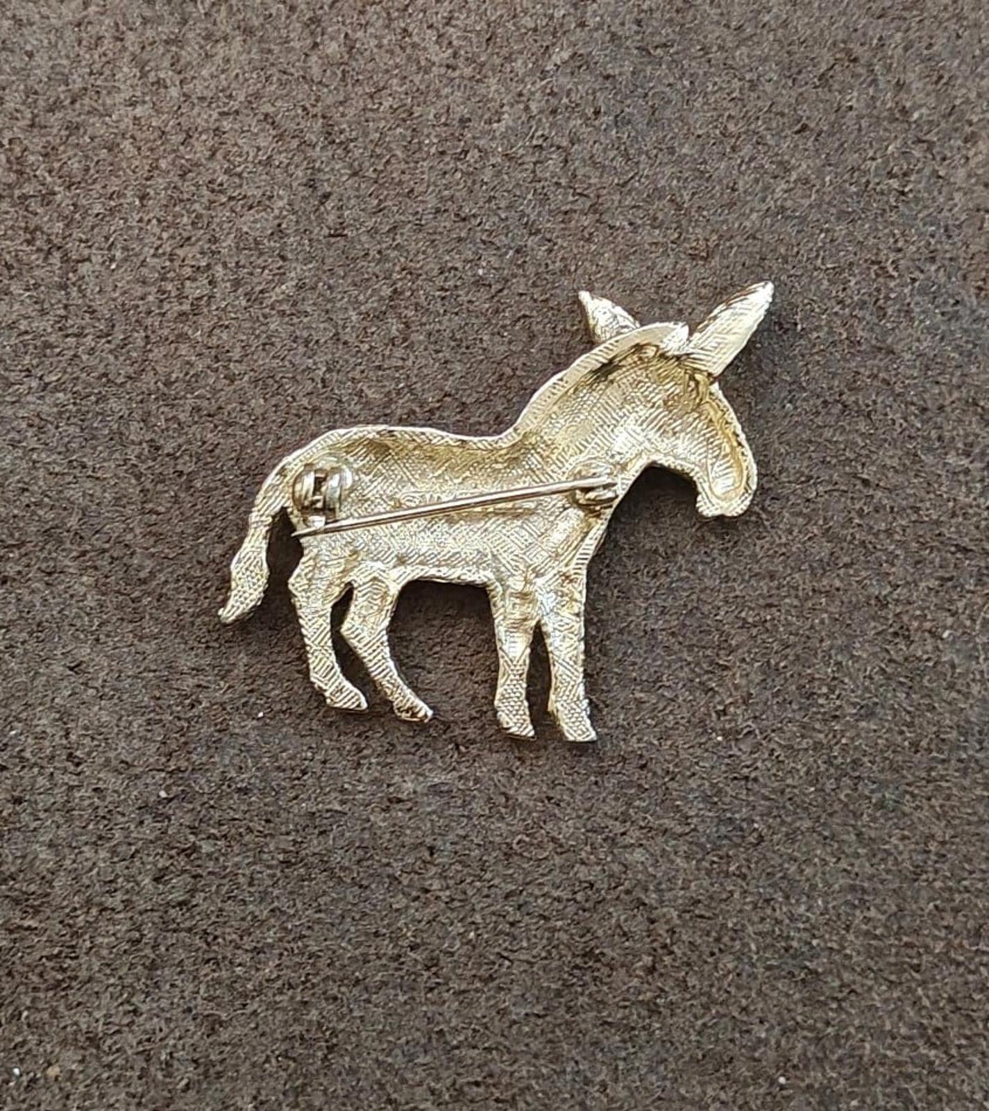 1950s/60s Vintage Dodds Donkey With Blue Rhinestones Gold Tone Brooch Pin