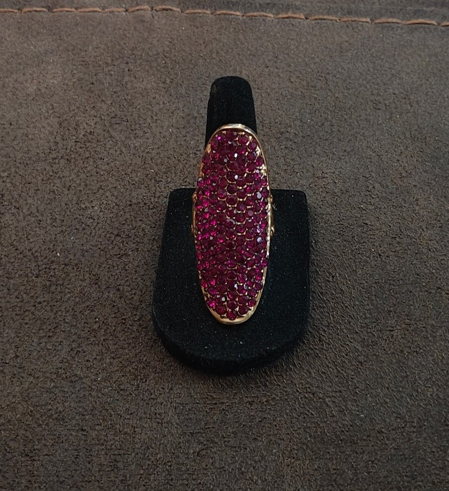 Women's Fuchsia Stone Studded Curved Pave Cocktail Ring
