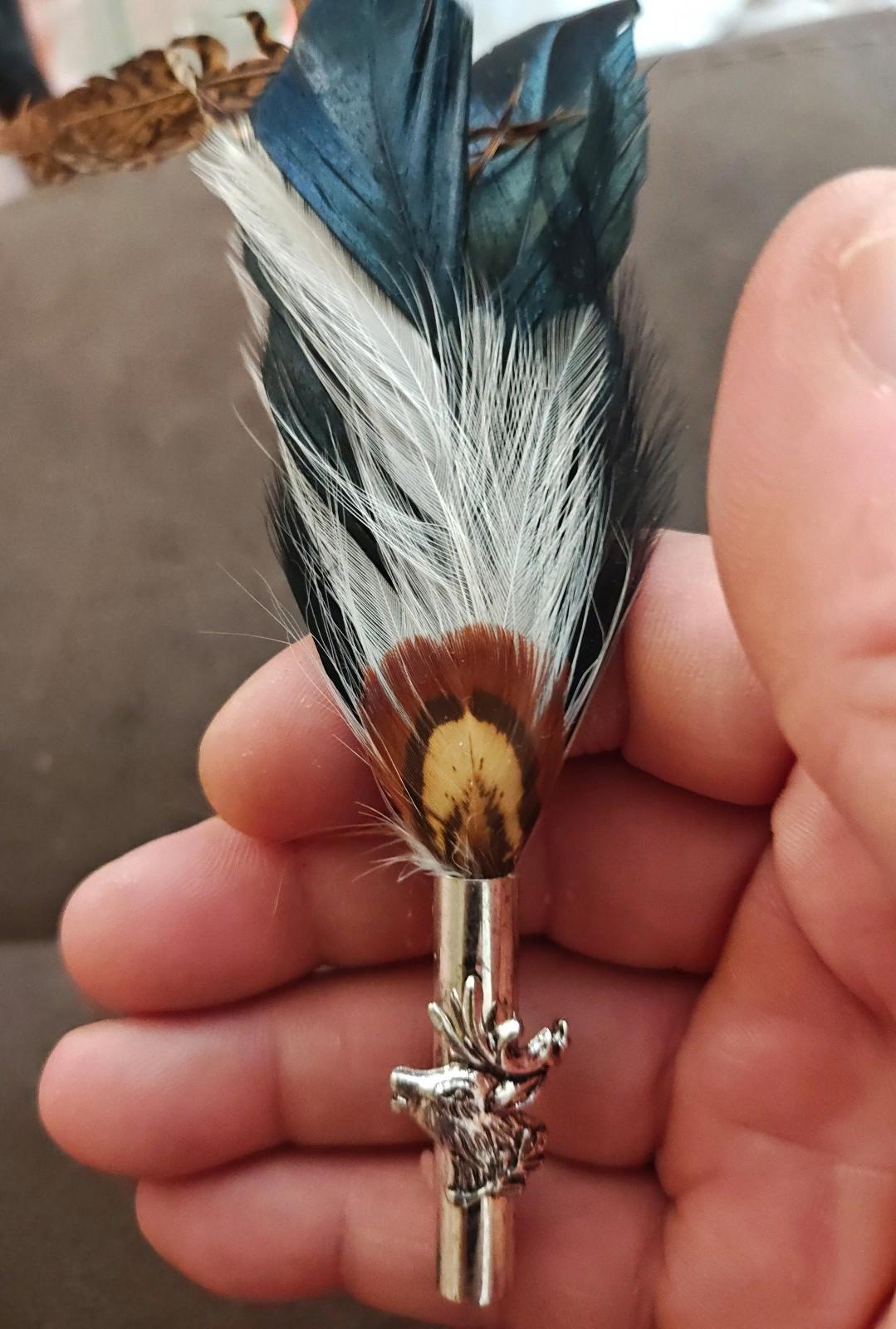 1960s Traditional Bavarian/Alpine Style Hunting Feather Hat Silver Tone Brooch