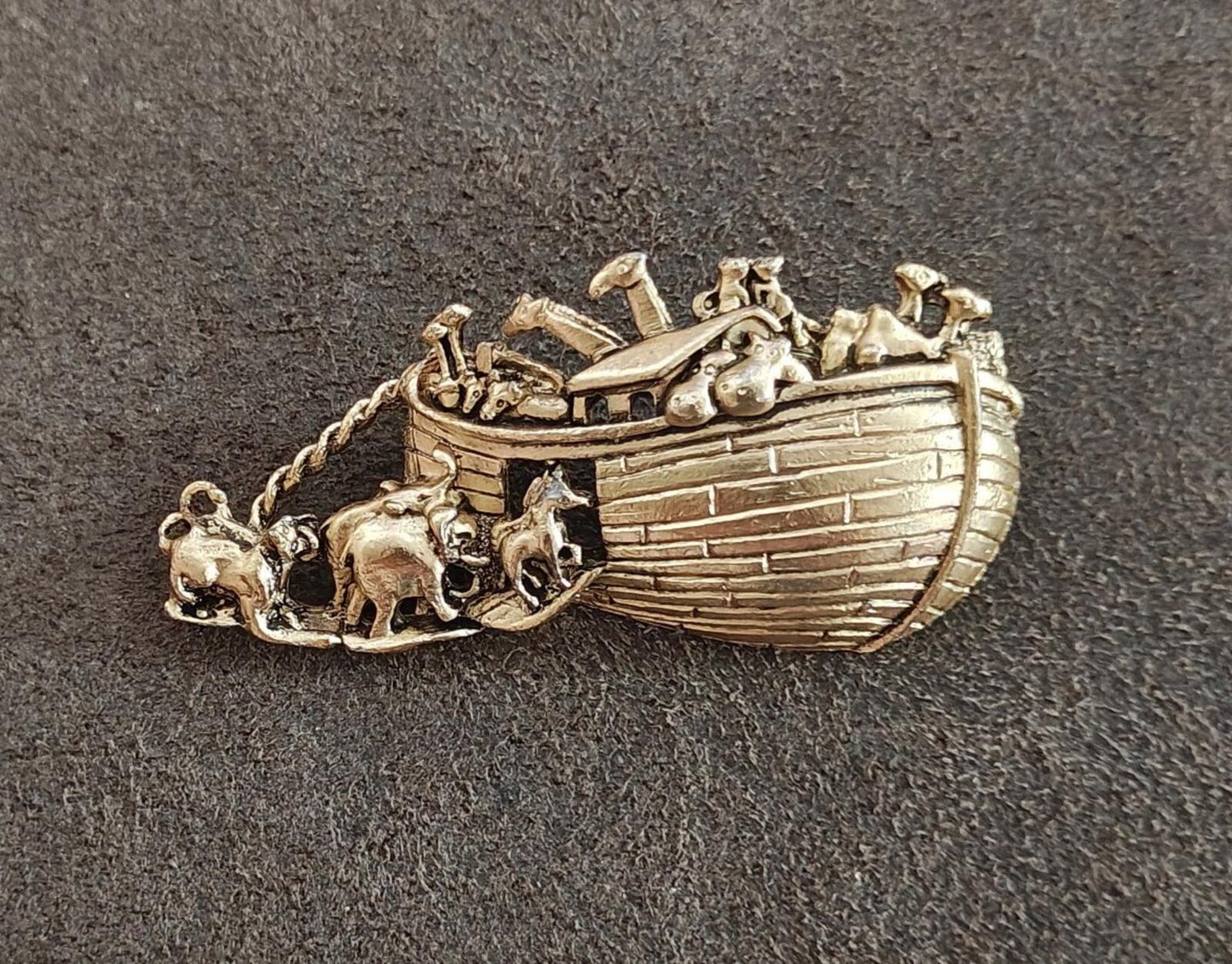 1990s Signed TOFA Gold Tone Noah's Ark Brooch