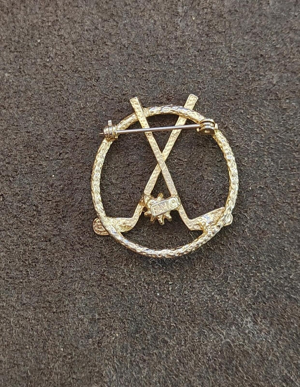 1980s Signed FAM Gold Tone Golf Brooch