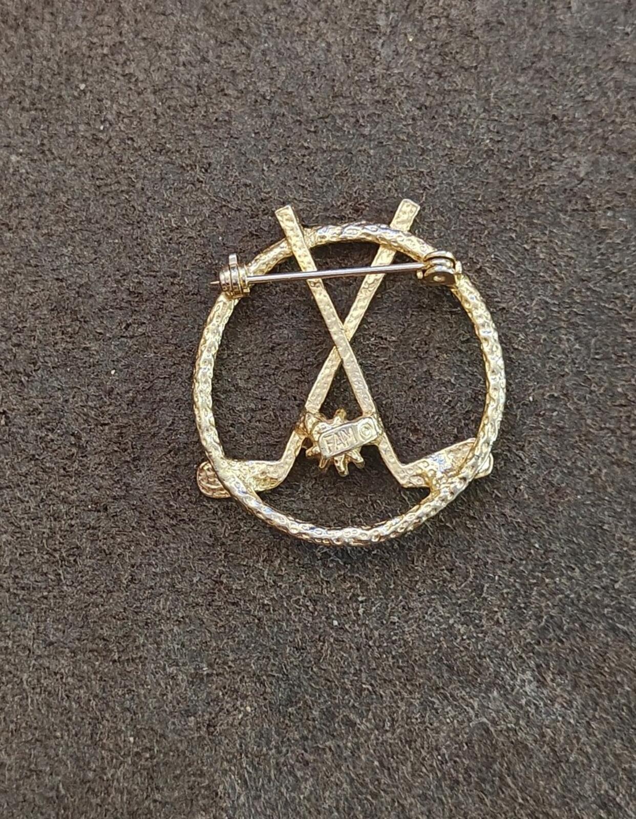 1980s Signed FAM Gold Tone Golf Brooch