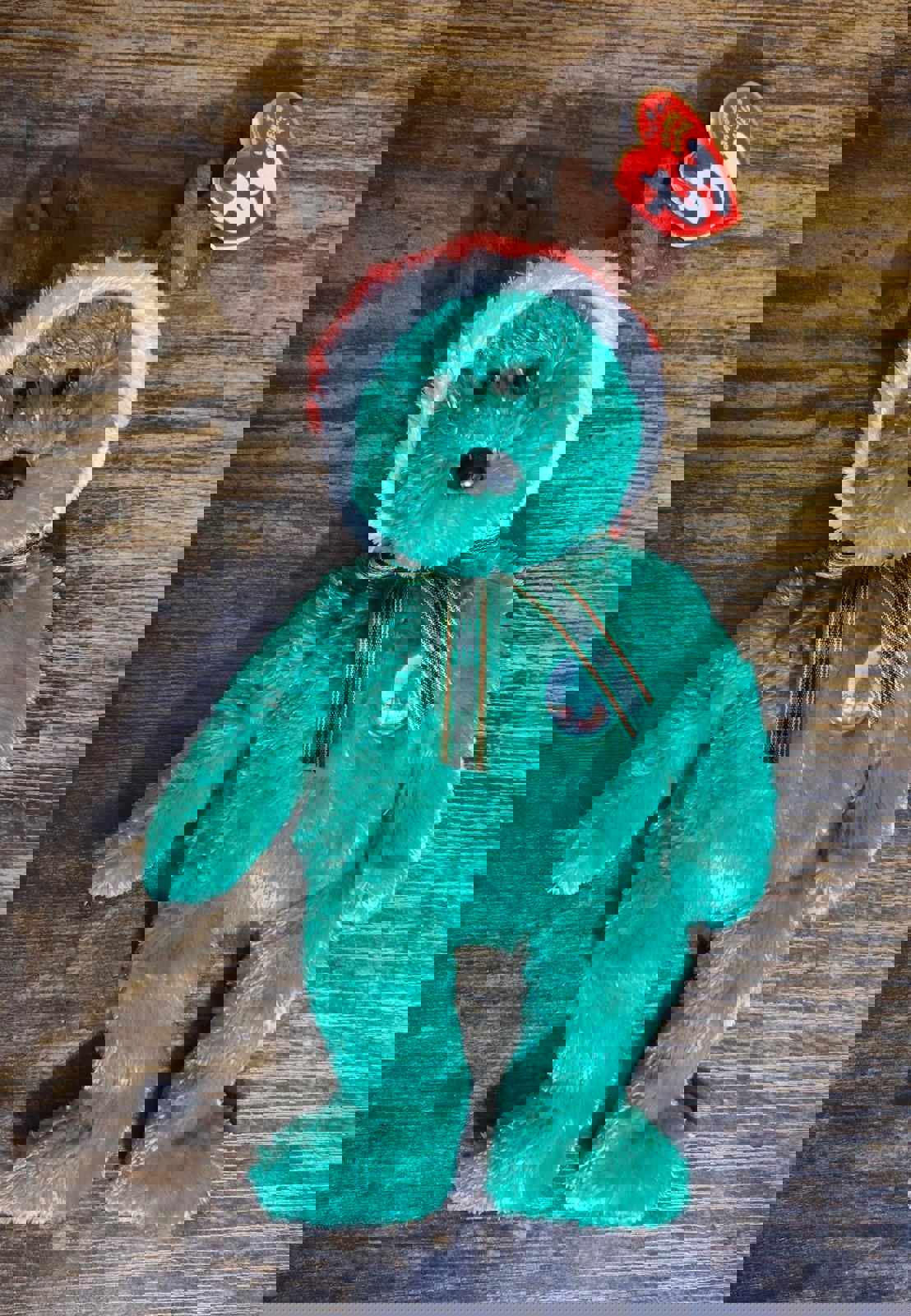 2002 Ty Retired Holiday Green Reindeer Teddy Bear Jingle Beanies Plush