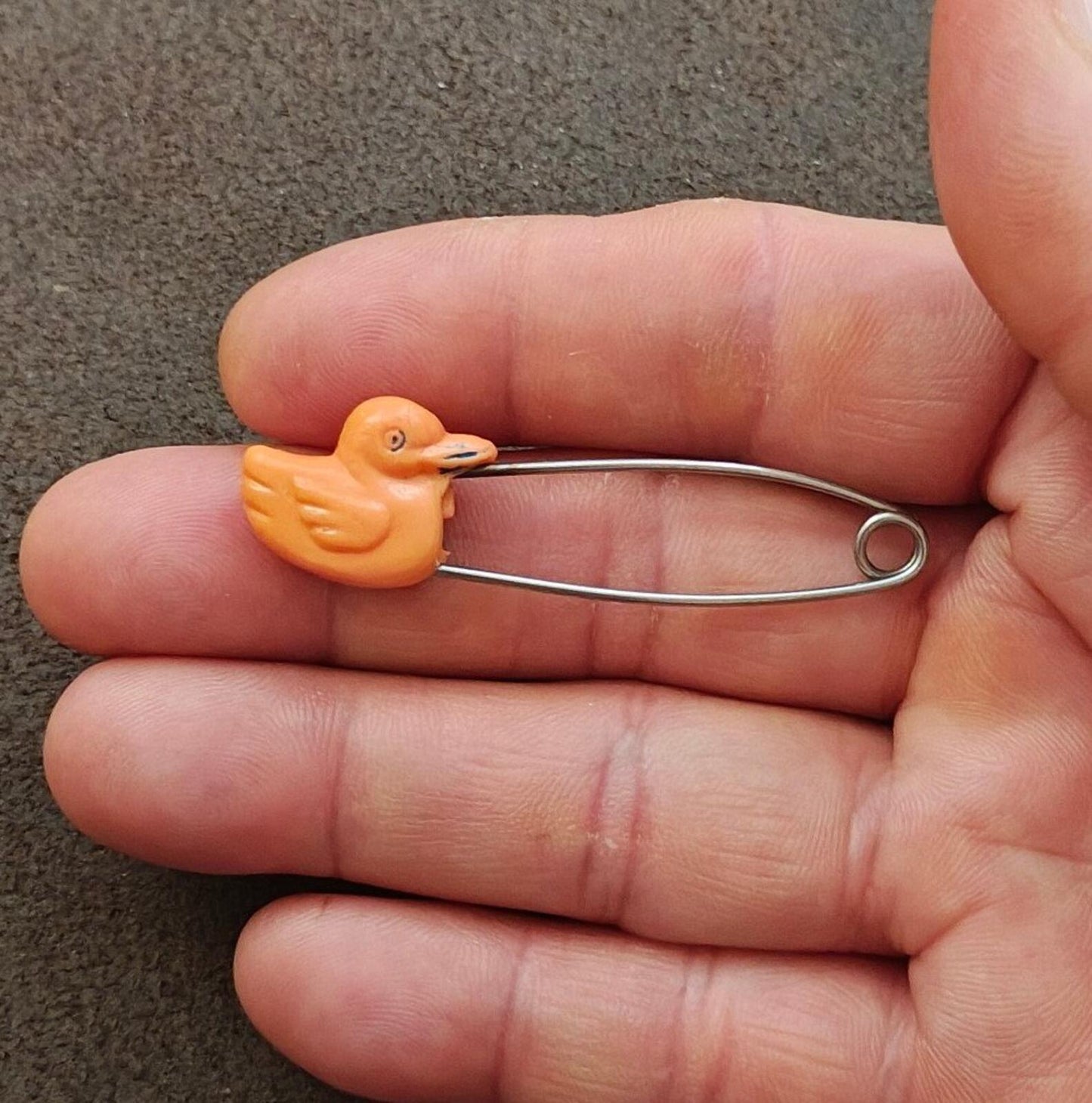 1970s Plastic Orange Duck Diaper Pin