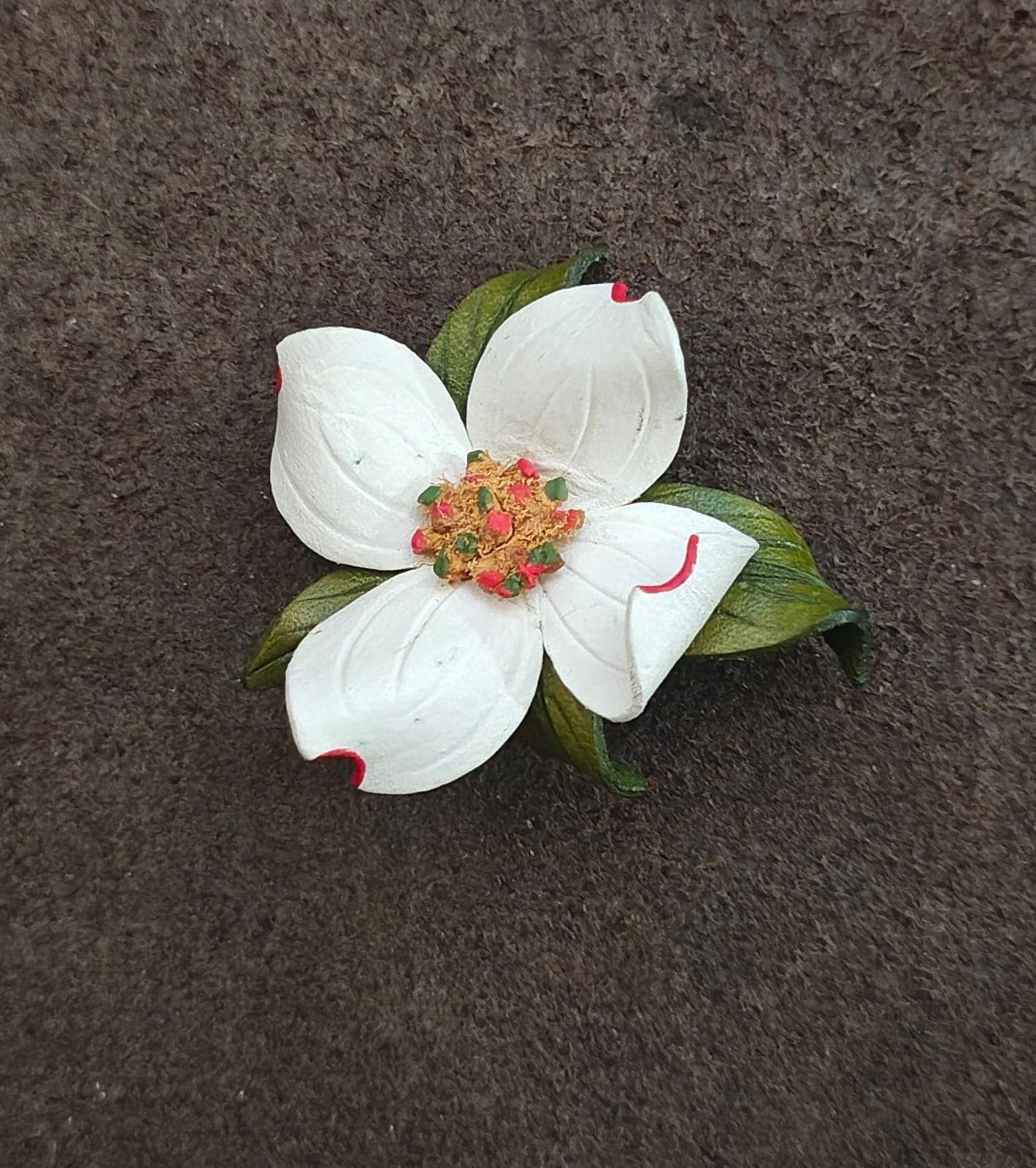 1980s Handcrafted Leather Dogwood Flower Brooch