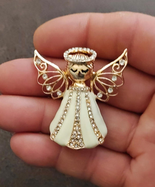 Holiday Lane Gold Tone Crystal Angel Brooch