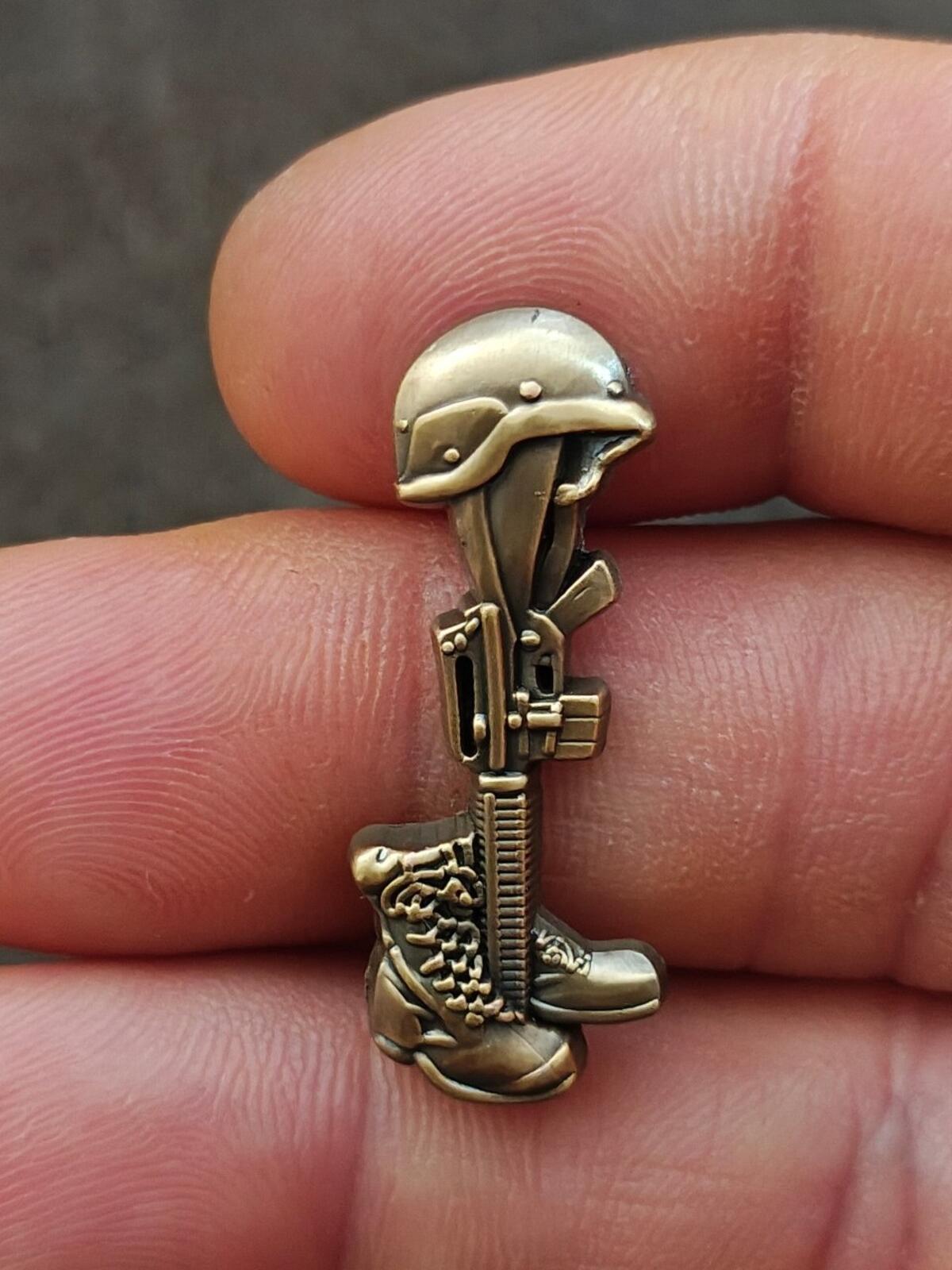 Vintage Fallen Soldier Battlefield Cross Gold Tone Pin