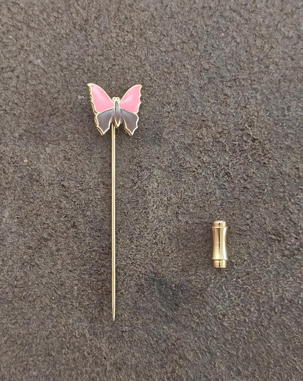 1980s Gold Tone Enamel Butterfly Stick Pin