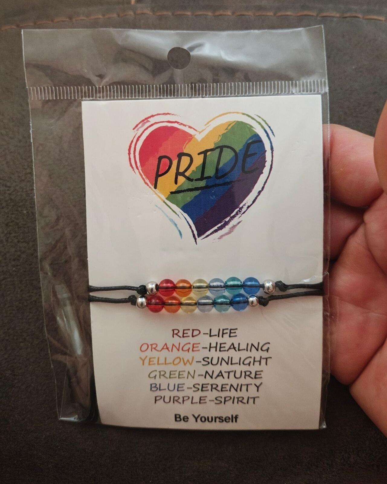 Set Of 2 LGBTQ+ Adjustable Rainbow Pride Beaded Wish Bracelets New
