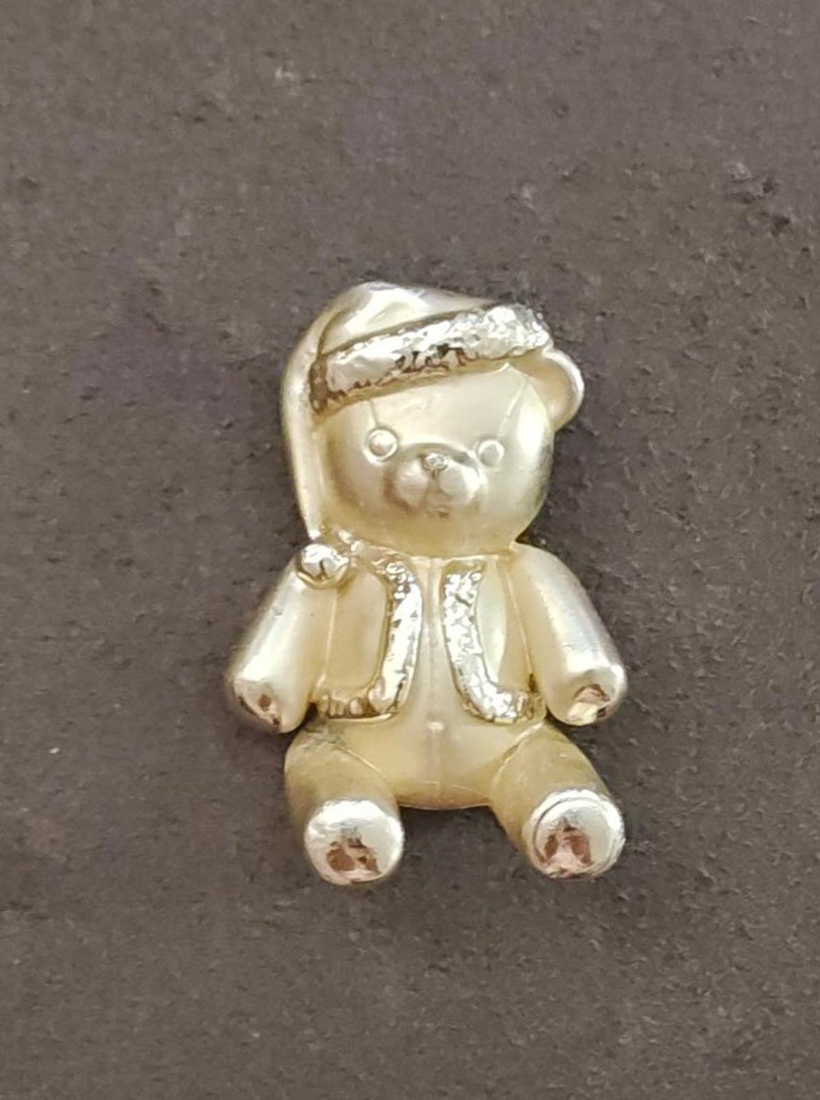 1990s AJC Gold Tone Three Dimensional Teddy Wearing a Santa Hat