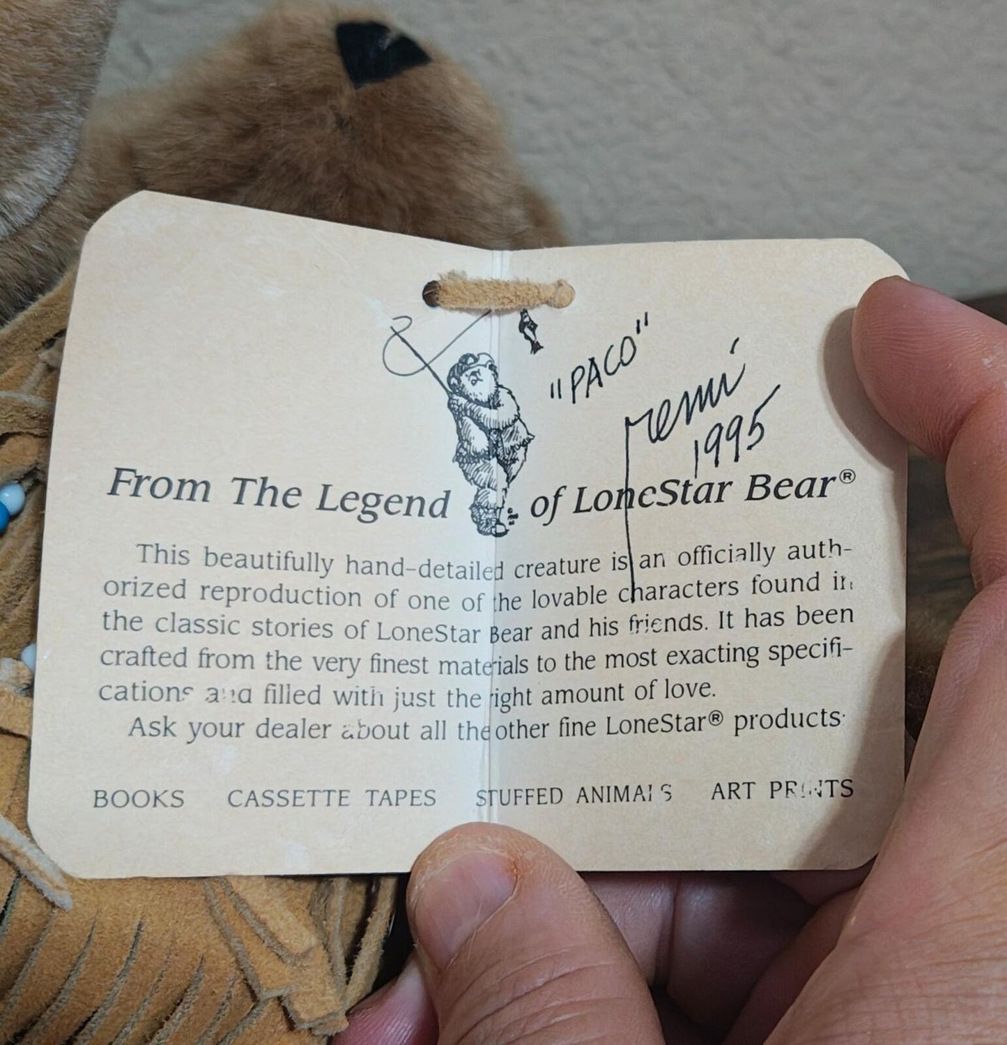 1990 Oz Ent. “Paco” Lonestar Bear Plush Signed By Artist Remi Kramer In 1995