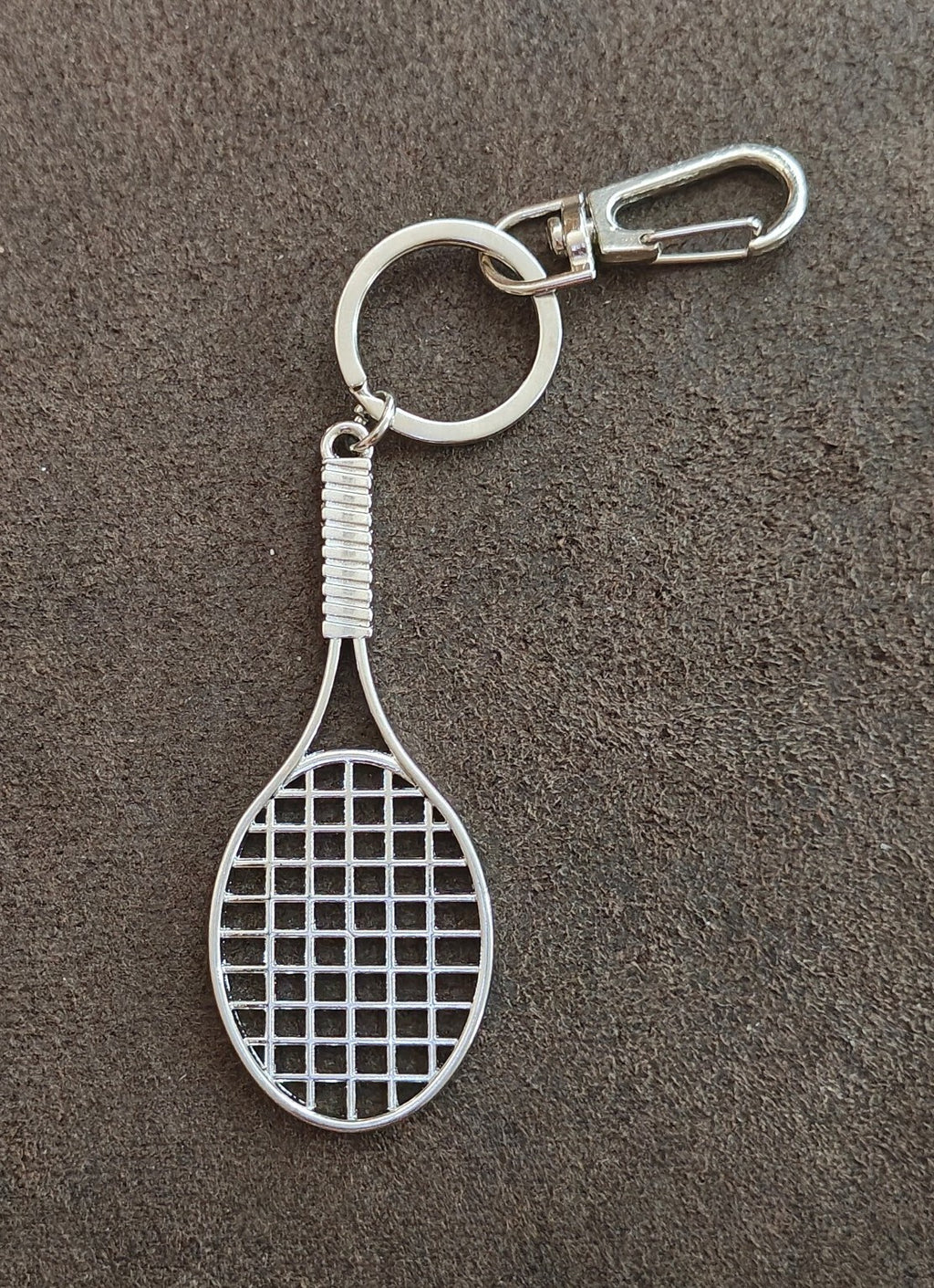 Silver Tone Novelty Tennis Racket Keychain Bag Charm