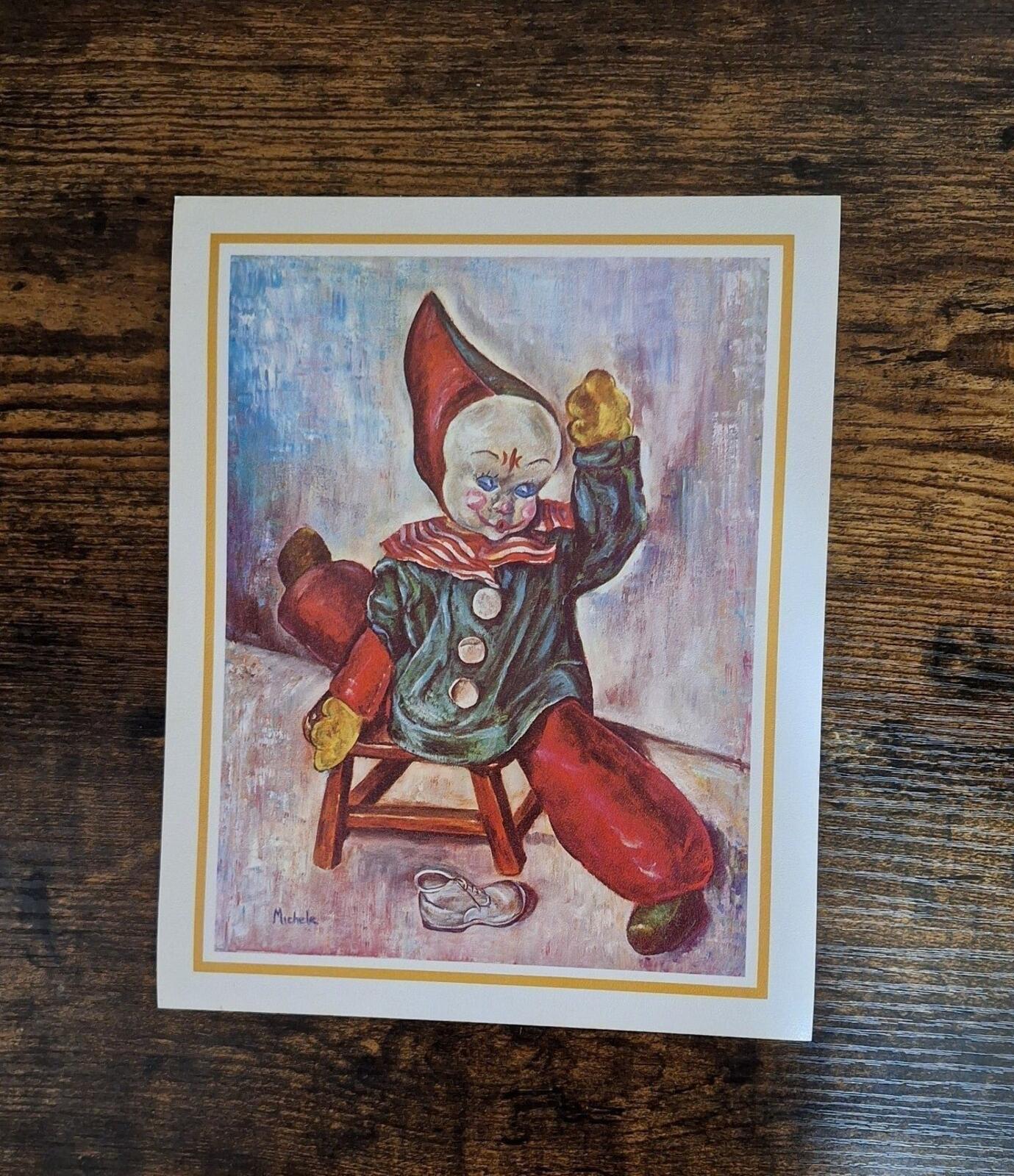 1960s Clown Doing Splits Lithograph Print Artist Signed Michele Reprint