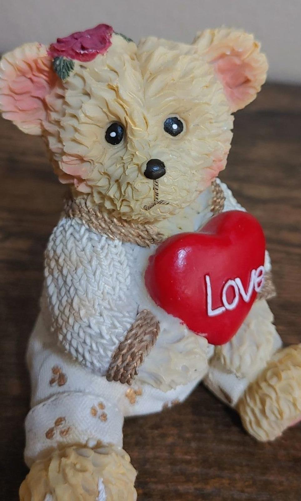 Resin Valentine Teddy Bear Holding Red Love Heart