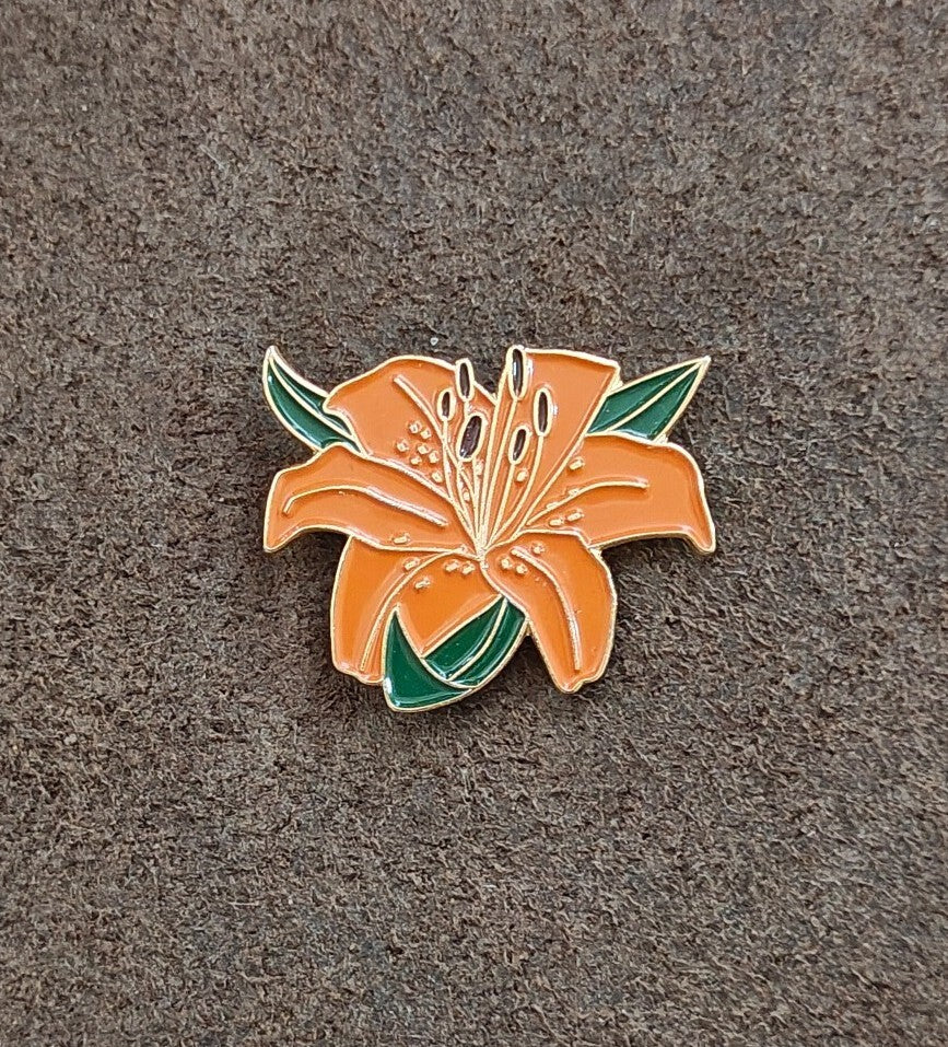 Colorful PinMart's Orange Tiger Lily Flower Enamel Gold Tone Pin
