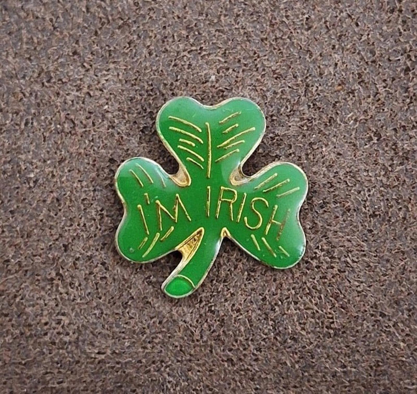Vintage Gold Tone "I'm Irish" Shamrock/Clover Enamel Pin