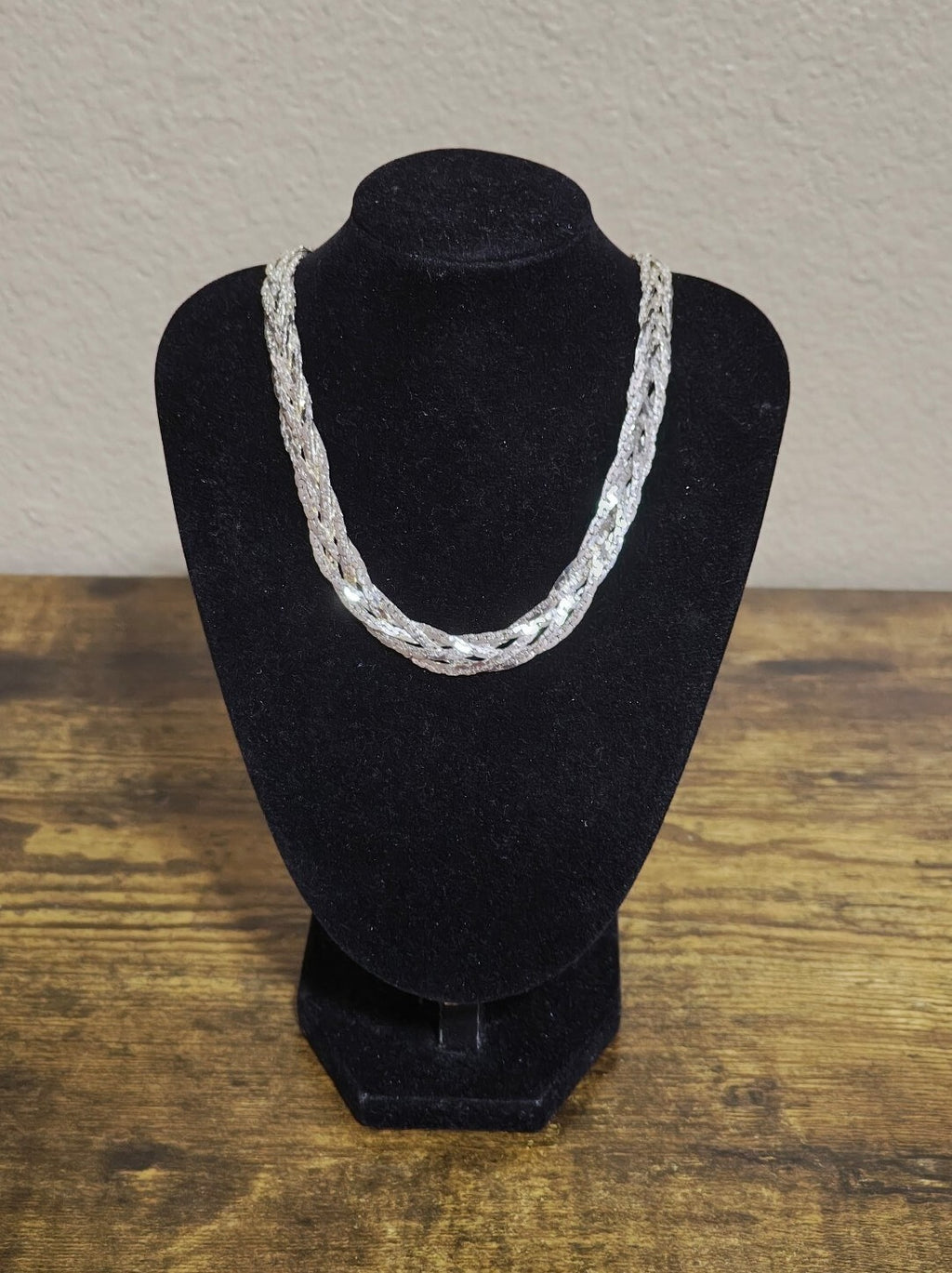 1980s Silver Tone Multi Strand Braided Herringbone Necklace