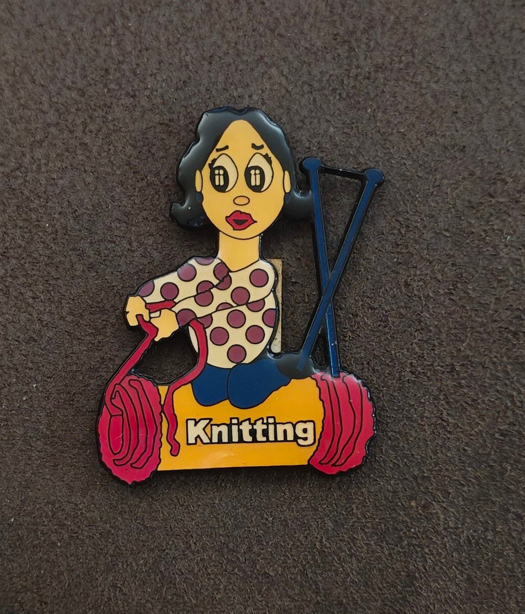 80s/90s Cartoon Woman Knitting Refrigerator Magnet