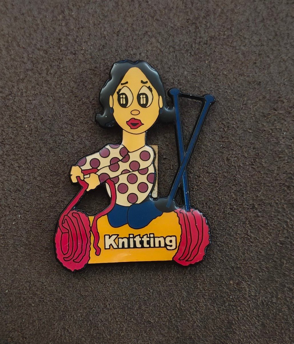 80s/90s Cartoon Woman Knitting Refrigerator Magnet