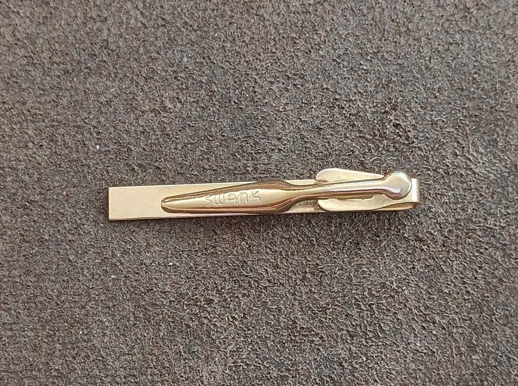 1950s/60s Swank Gold Tone Textured Basketweave Tie Bar Clip
