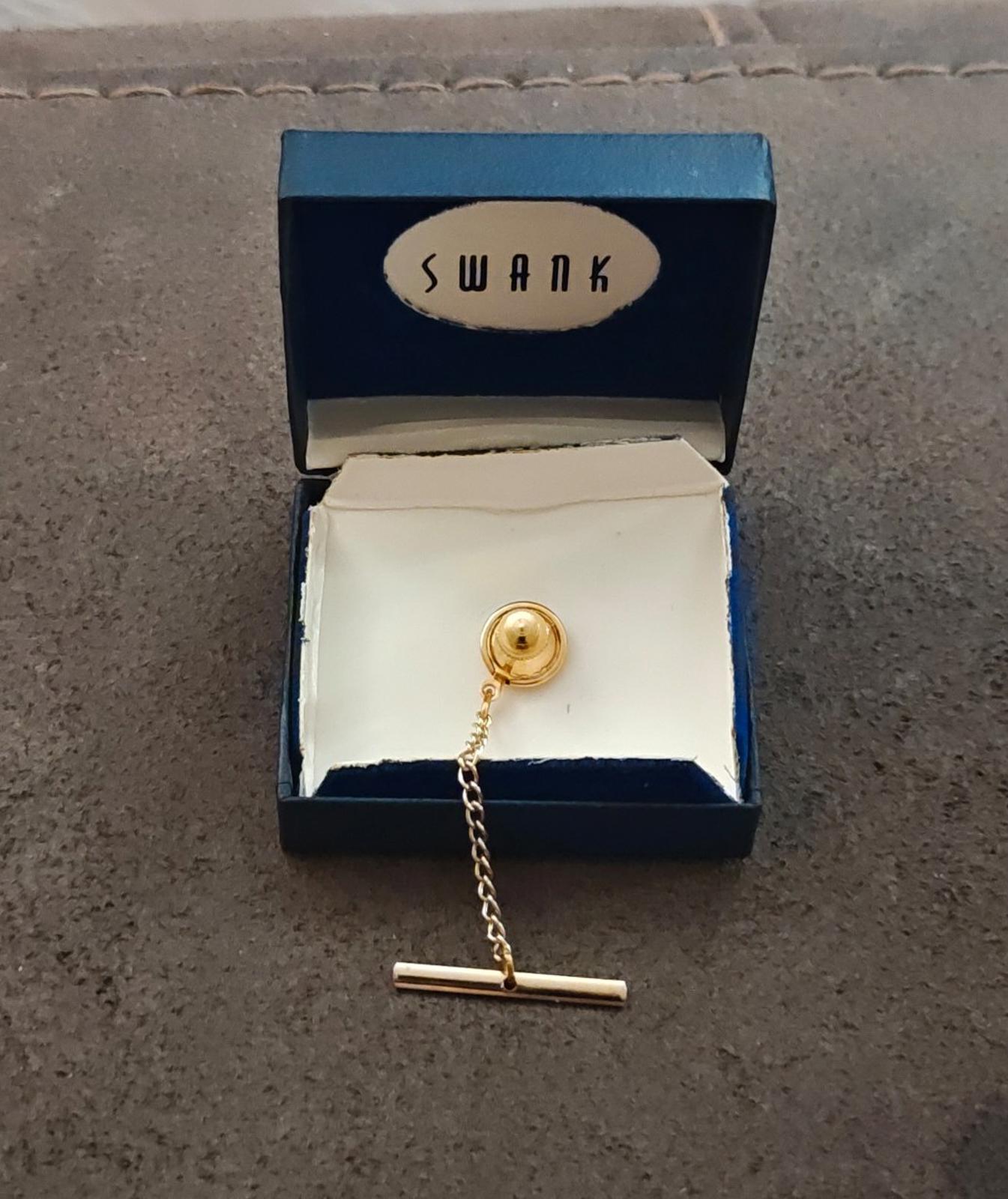 1960s Swank Abstract Link Style Two Tone Textured Tie Tack/Lapel Pin