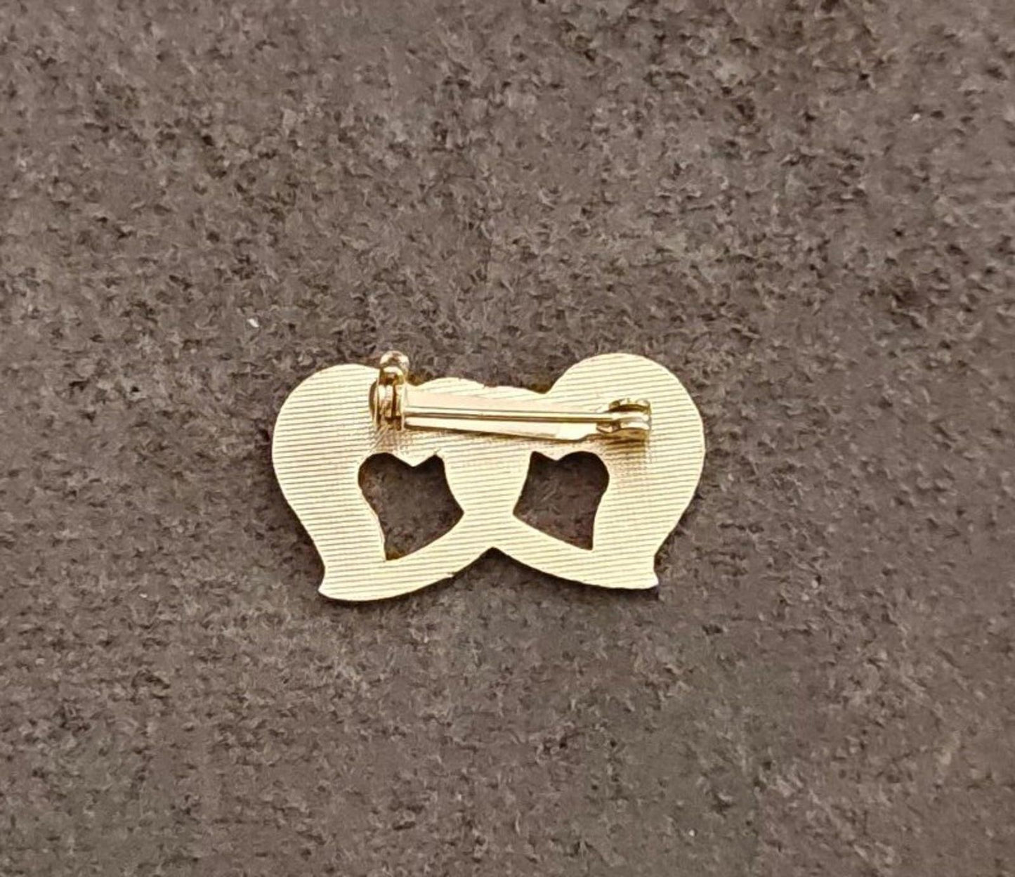 1980s Vintage Two Hearts With Butterflies Gold Tone Brooch Pin
