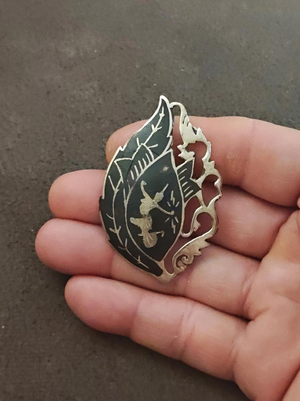 1950s Rare Sterling Silver Siamese Niello Brooch