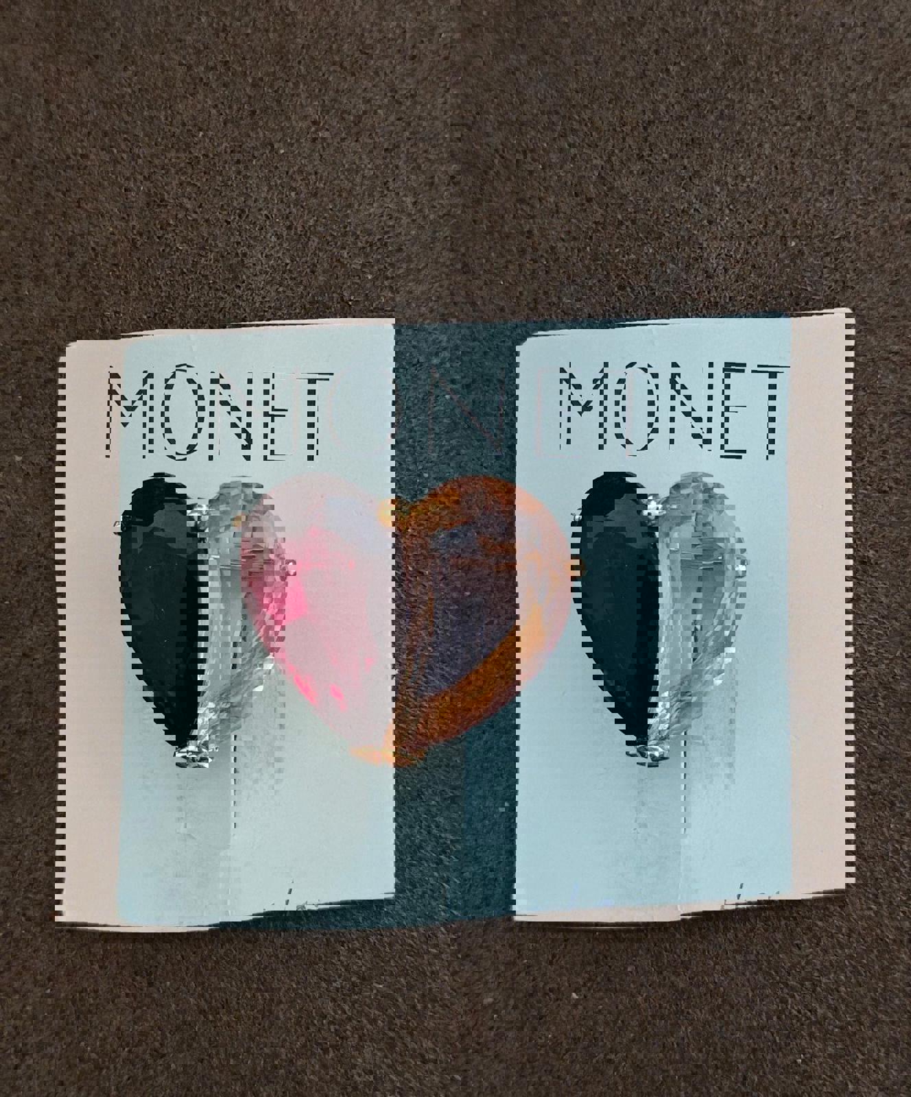 1980's Monet Diamond Cut Red & Pink Heart Shaped Stones Brooch Pin