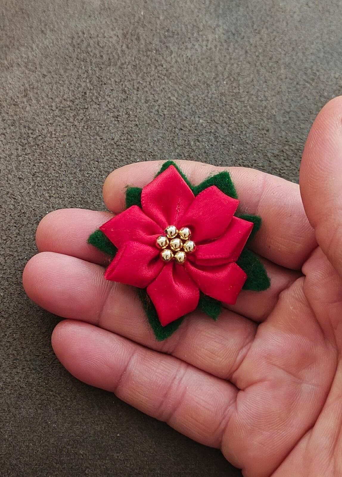 Hand Crafted Poinsettia Fabric Flower Brooch