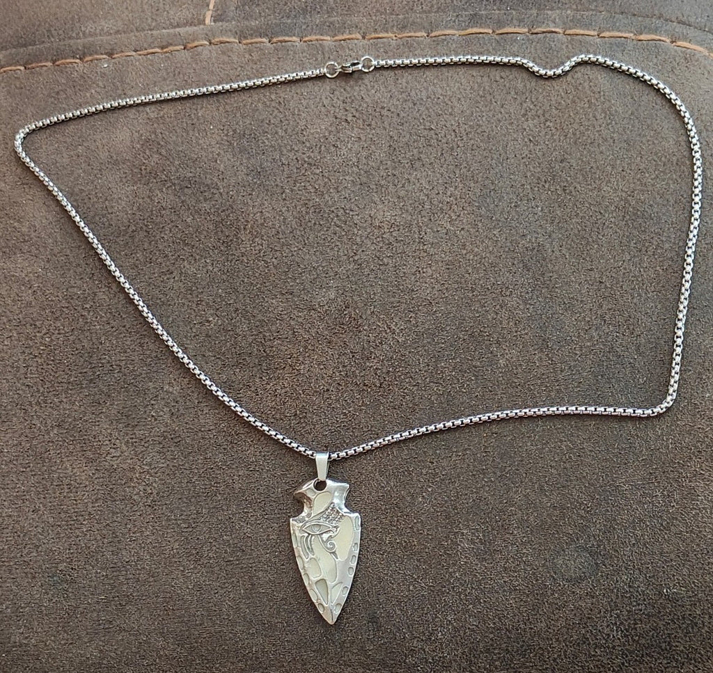 Southwestern Style Silver Tone Arrowhead Mosaic Inlay Pendant Necklace