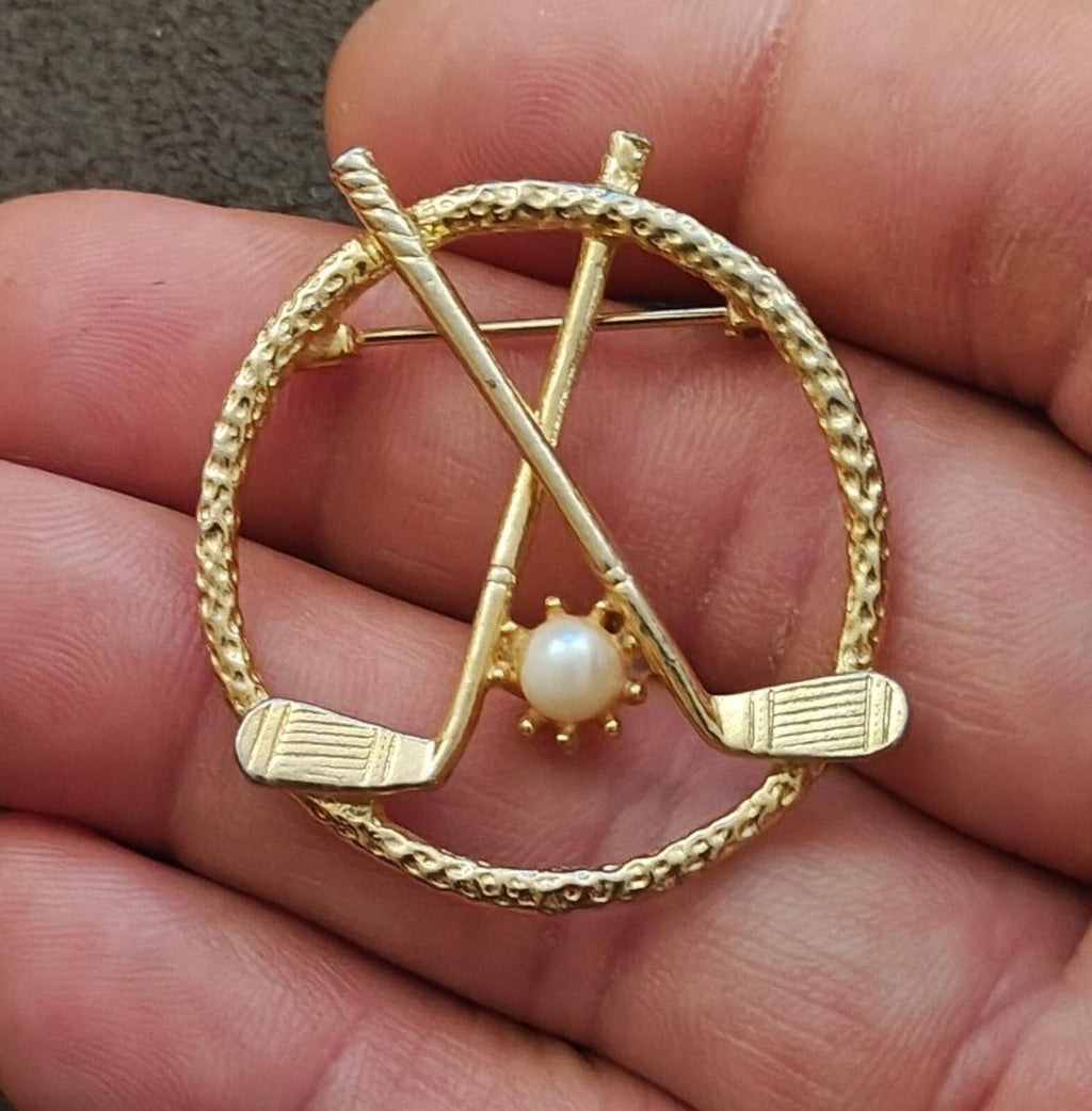 1980s Signed FAM Gold Tone Golf Brooch