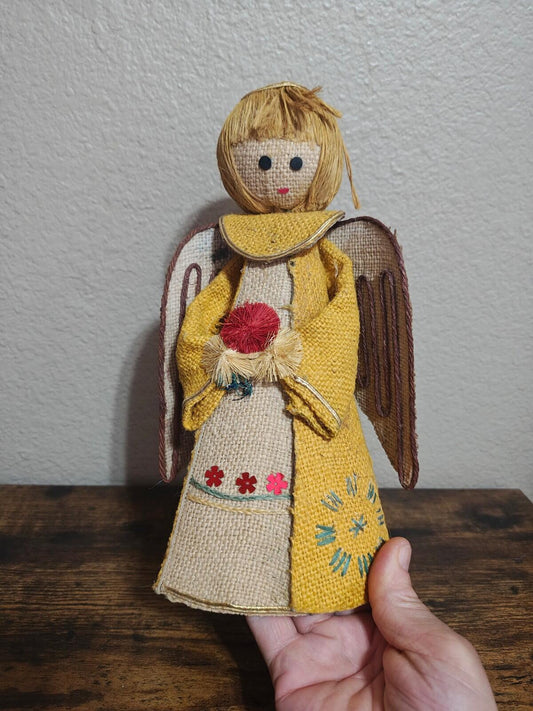 1960s/70s Handcrafted Burlap & Jute Angel Figurine/Tree Topper