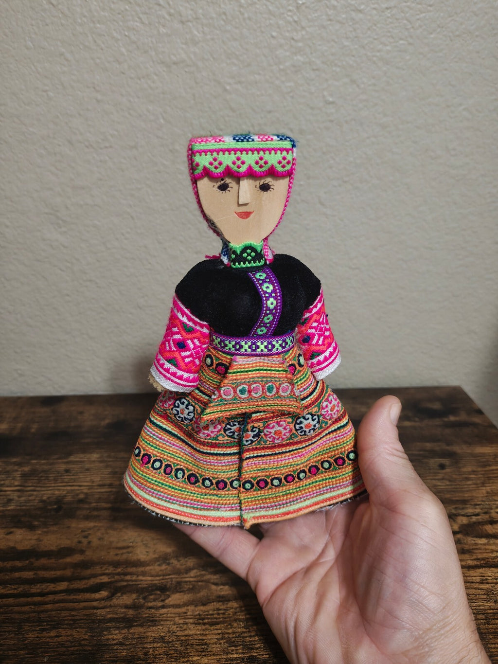 1970s Handmade Hmong Doll Folk Art In Traditional Dress