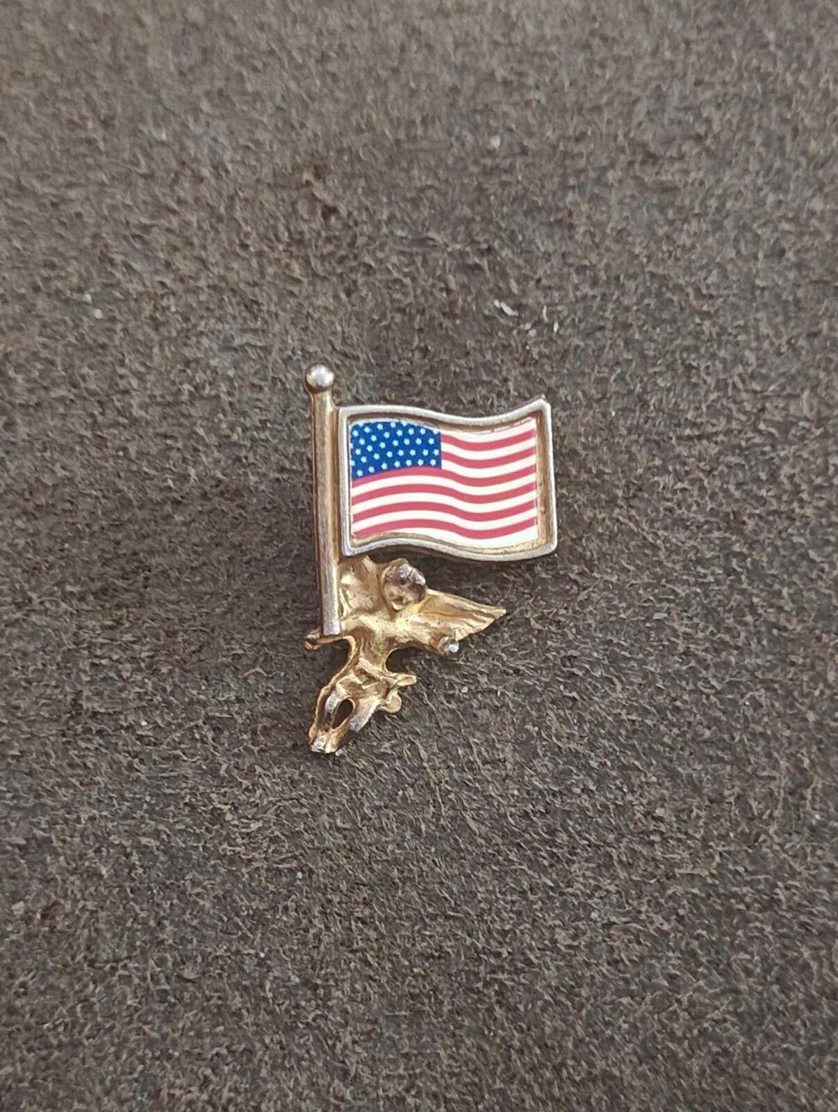 70s Signed FAF Inc. Gold Tone Patriotic American Flag Guardian Angel/Cherub Pin