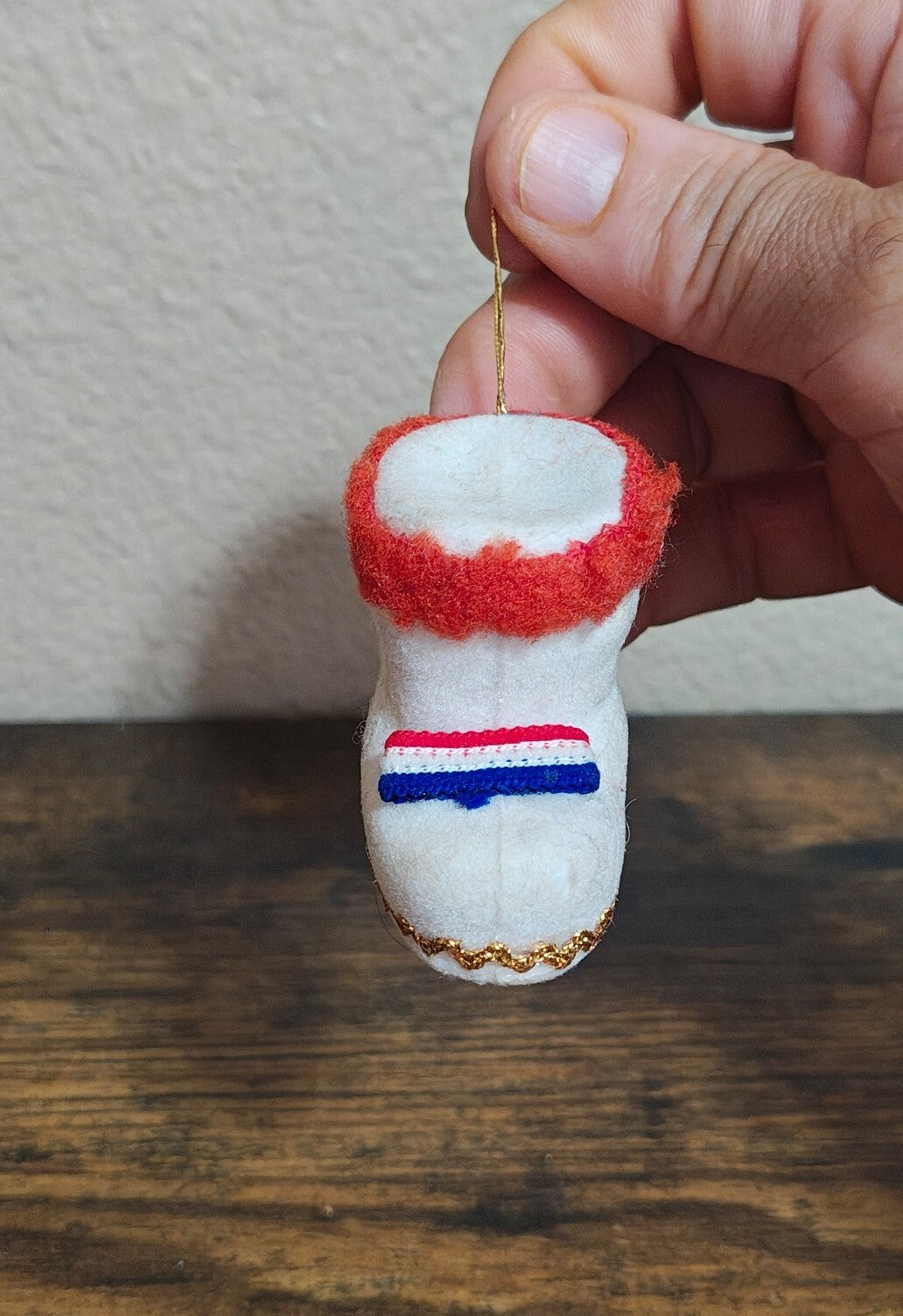 1970s Handmade Felt Dutch Clog Christmas Ornament