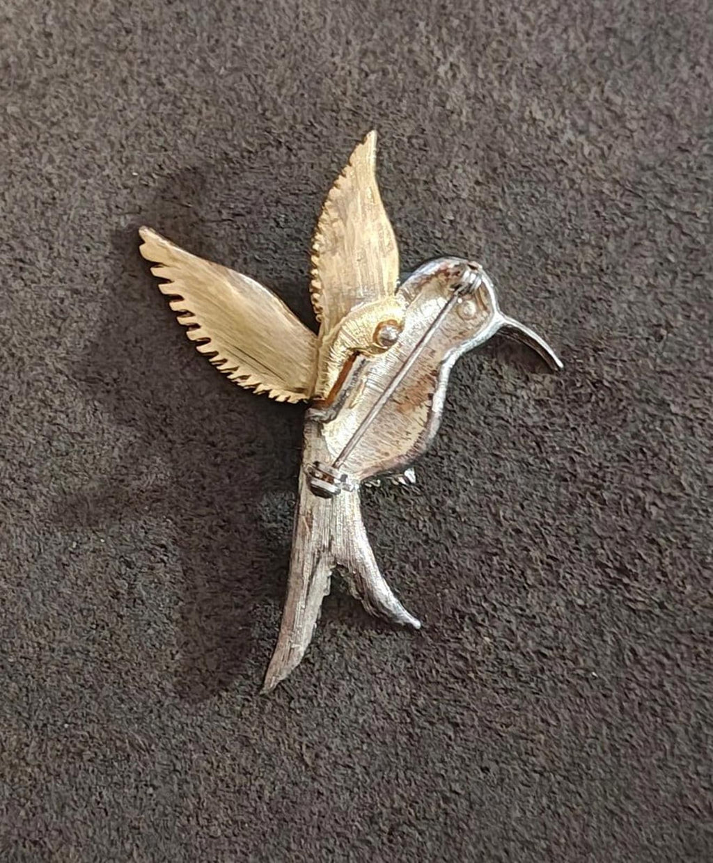 1980's Silver And Gold Tone With Green Enamel Hummingbird Brooch Pin