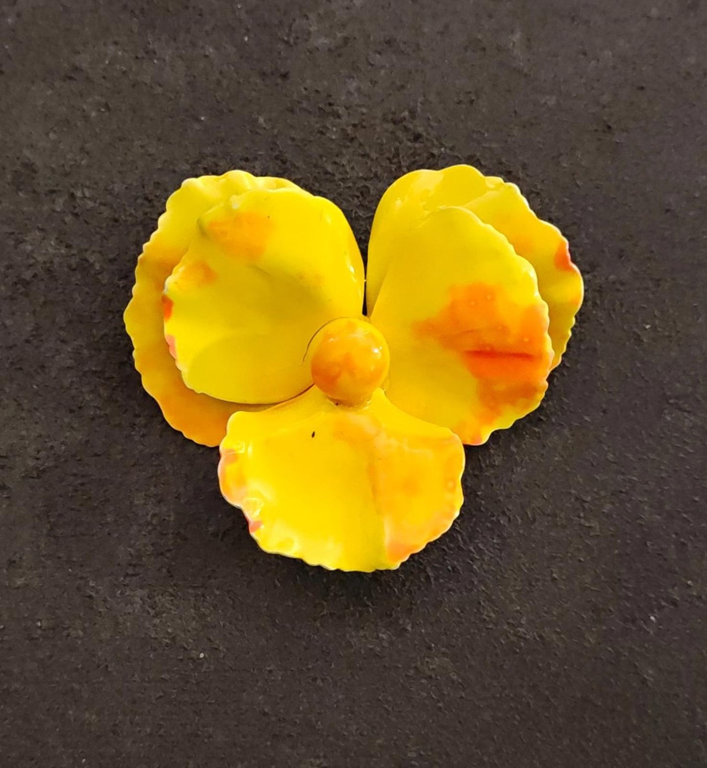 1960s Vintage Metal With Yellow Enamel Flower Statement Brooch Pin