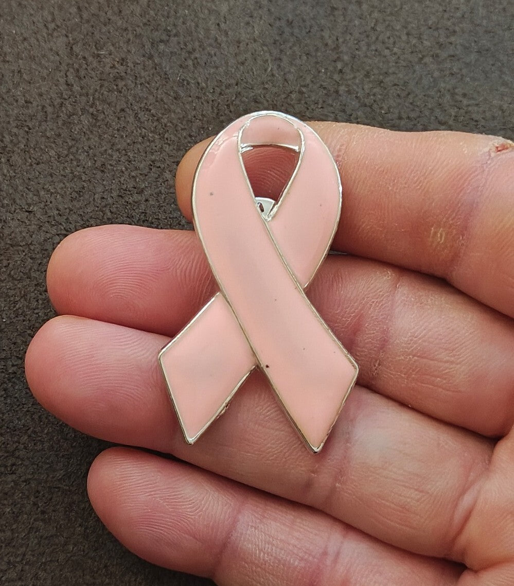 Pink Ribbon Breast Cancer Awareness Silver Tone Enamel Pin.