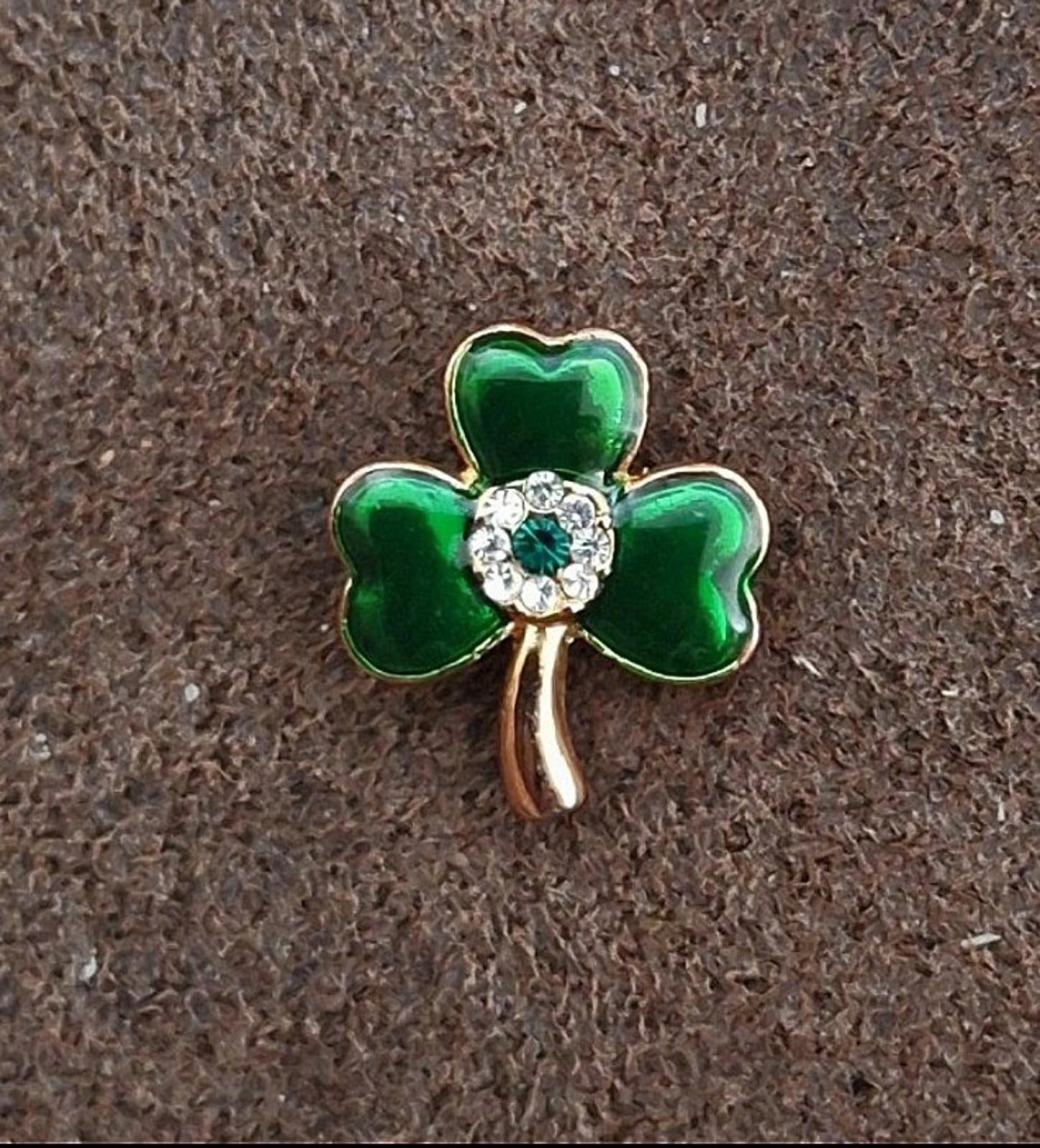 Pretty Three Leaf Lucky Clover/Shamrock With White & Green Crystals/Rhinestones