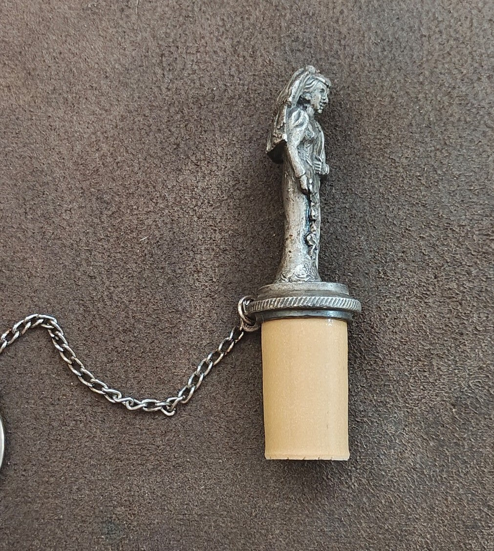 1980s Pewter Bride & Groom Wine Bottle Stopper